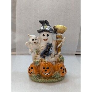Halloween Ceramic Jack o Lantern Pumpkin Ghost Witch Figurine Candle Holder